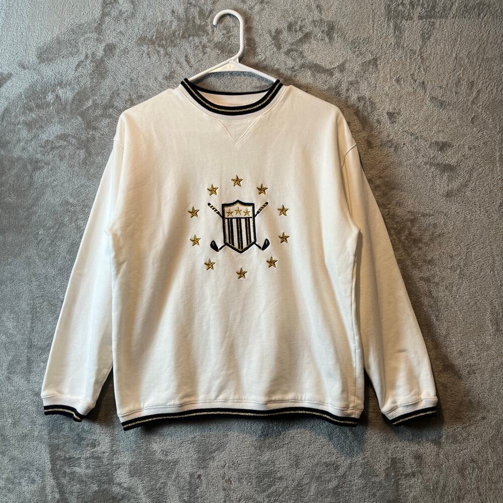 Vintage EP Pro White Crewneck Blue And Gold Stripes Golfing Sportswear Small